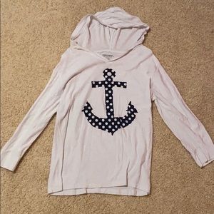 Navy and White Anchor Light Pullover with Hood